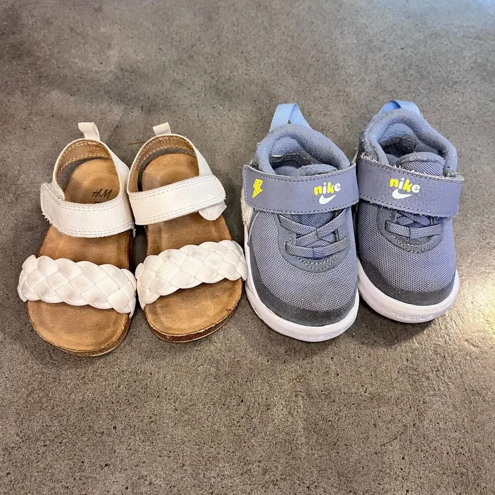 Nike Gray sneaker shoes H&M White sandals bundle toddler girls size 5 baby